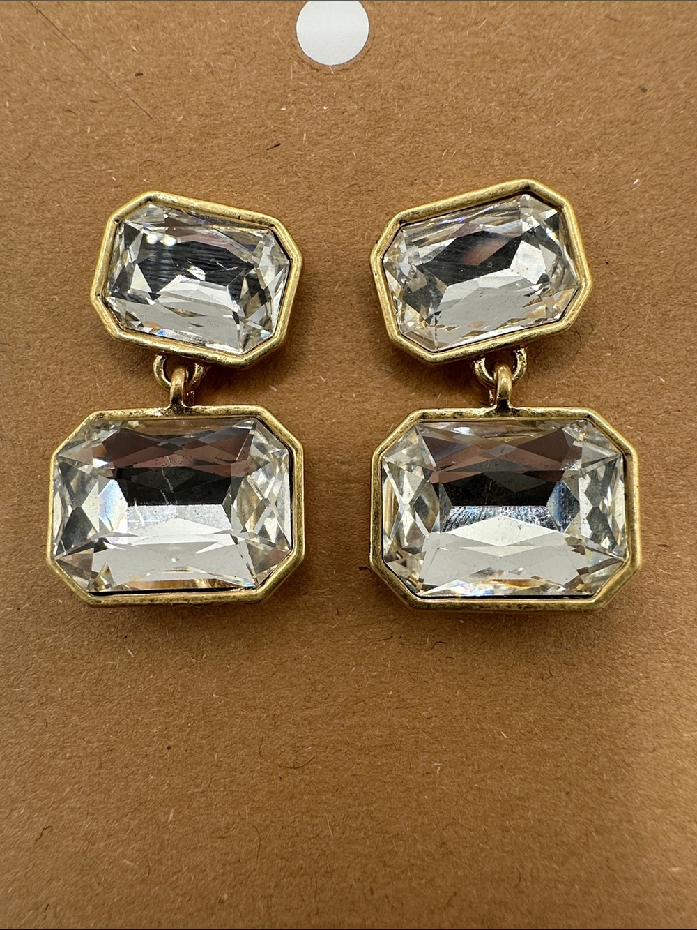 Fashion Jewelry Gold and Clear Rectangular Crystal Drop Earrings